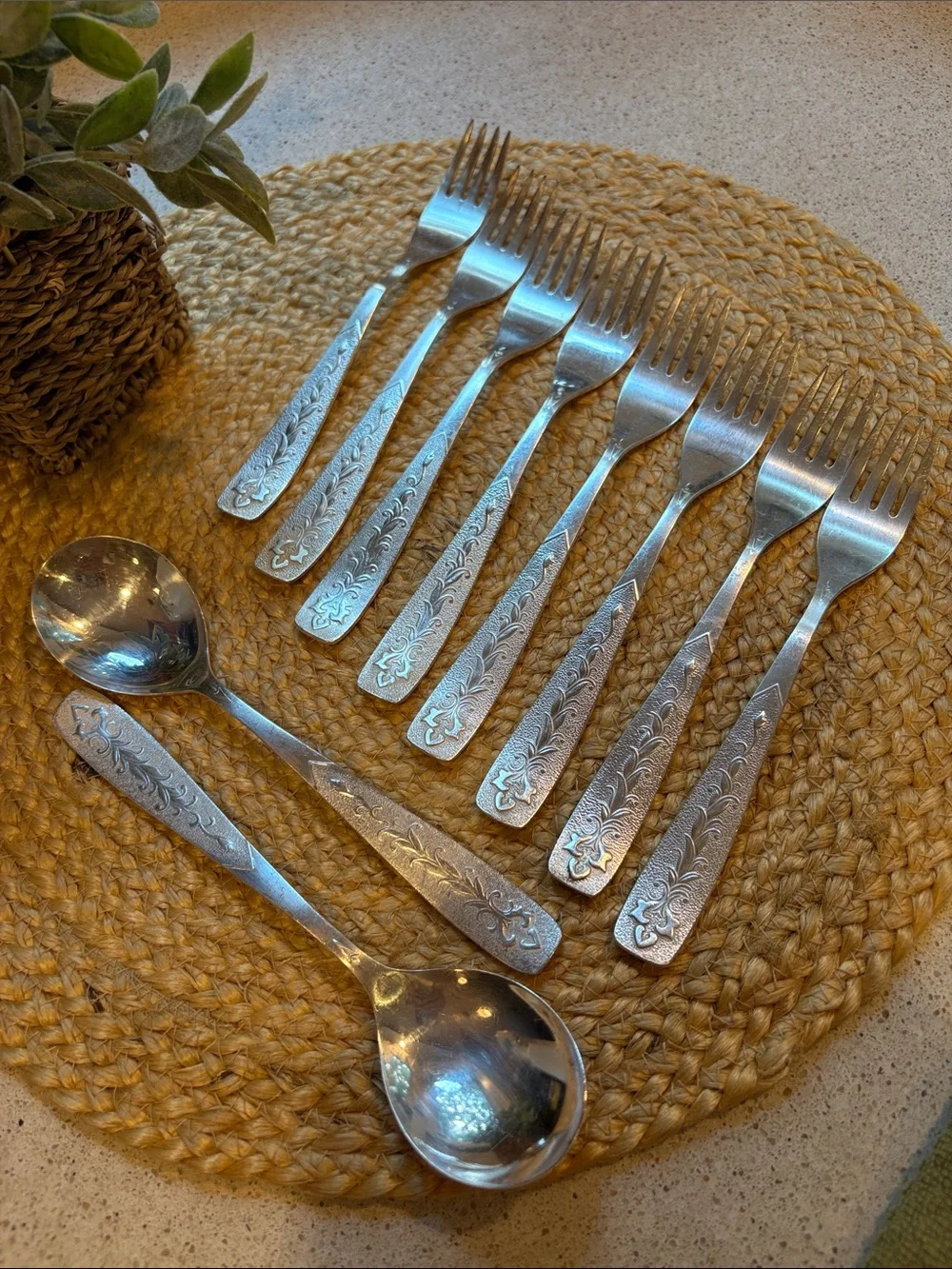 (8) Vintage Melchior Forks & (2) Spoons - MNCH USSR Silverplate